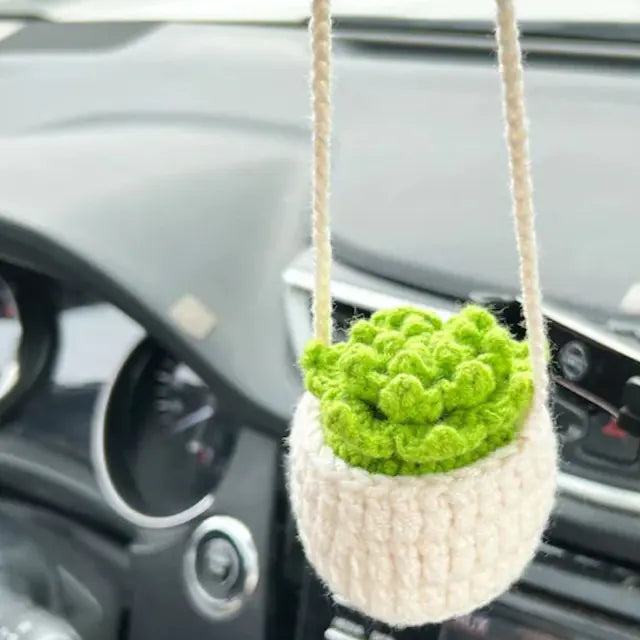 Crochet Potted Plant Car Ornament