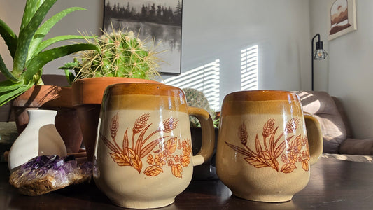 Vintage Taiwan Wildflower & Wheat Coffee Mugs