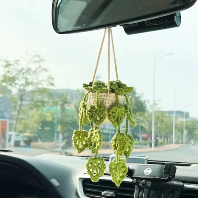 Crochet Potted Plant Car Ornament