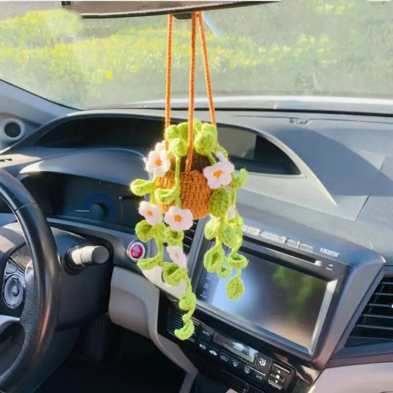 Crochet Potted Plant Car Ornament