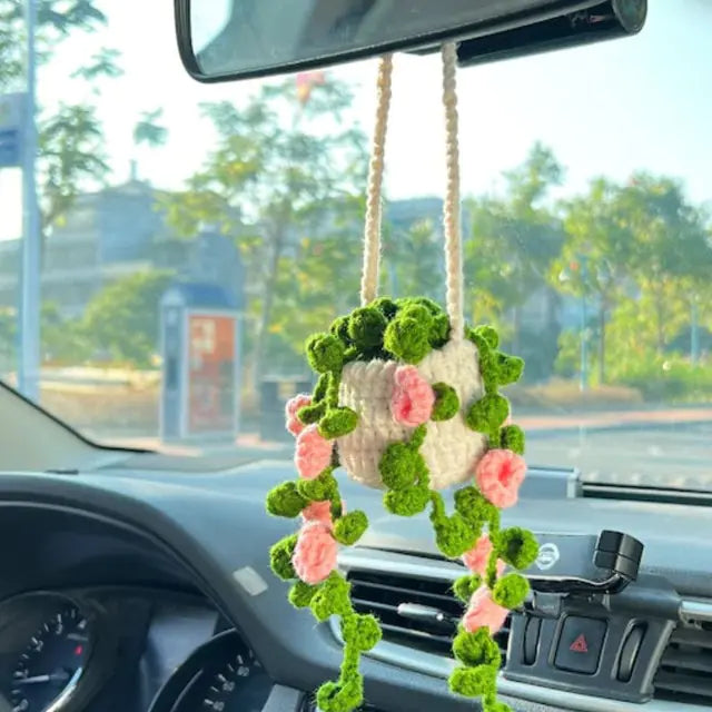 Crochet Potted Plant Car Ornament