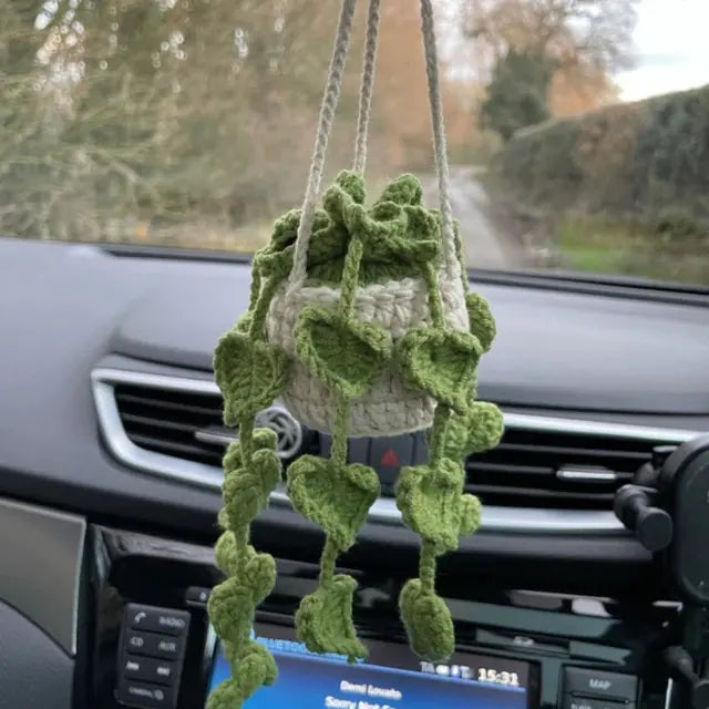 Crochet Potted Plant Car Ornament