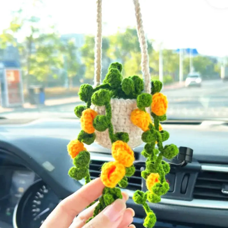 Crochet Potted Plant Car Ornament