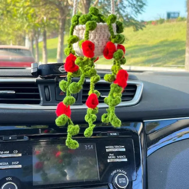 Crochet Potted Plant Car Ornament