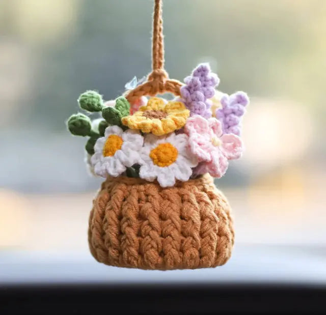 Crochet Potted Plant Car Ornament