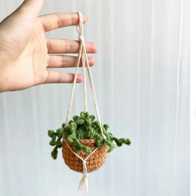 Crochet Potted Plant Car Ornament