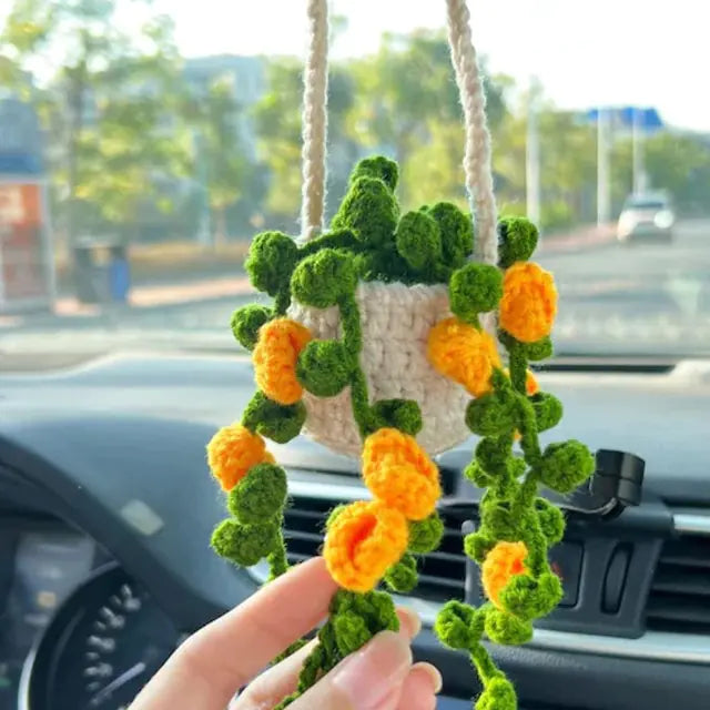 Crochet Potted Plant Car Ornament