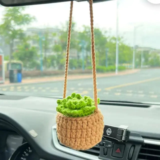 Crochet Potted Plant Car Ornament