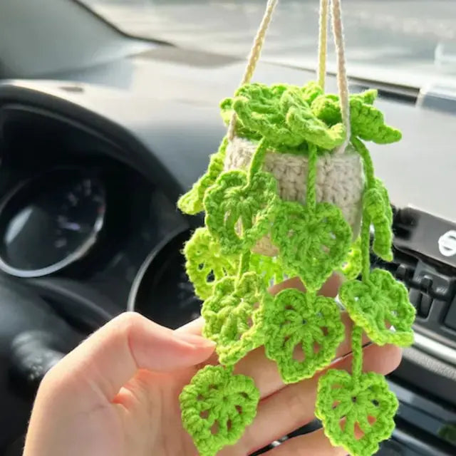 Crochet Potted Plant Car Ornament